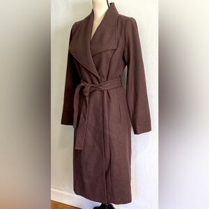 Wool ankle length dark brown coat